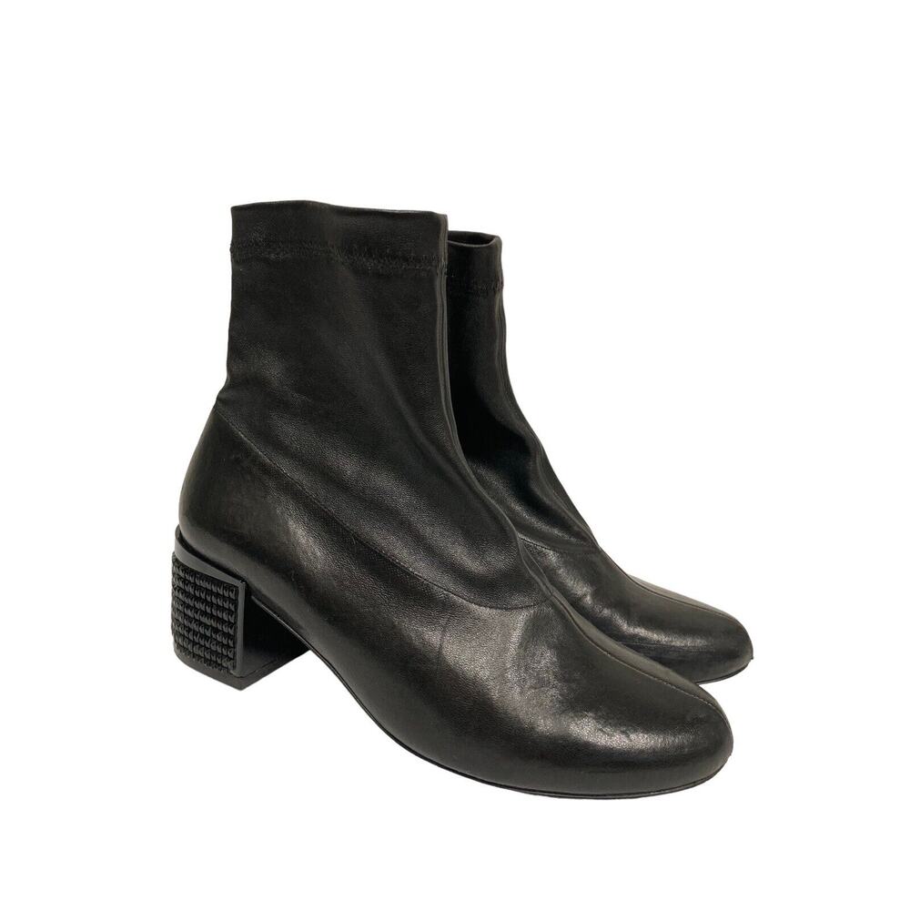 ROBERT CLERGERIE Black Leather Bead Studded Block Heel Ankle Booties Boots 37.5 - Picture 3 of 9